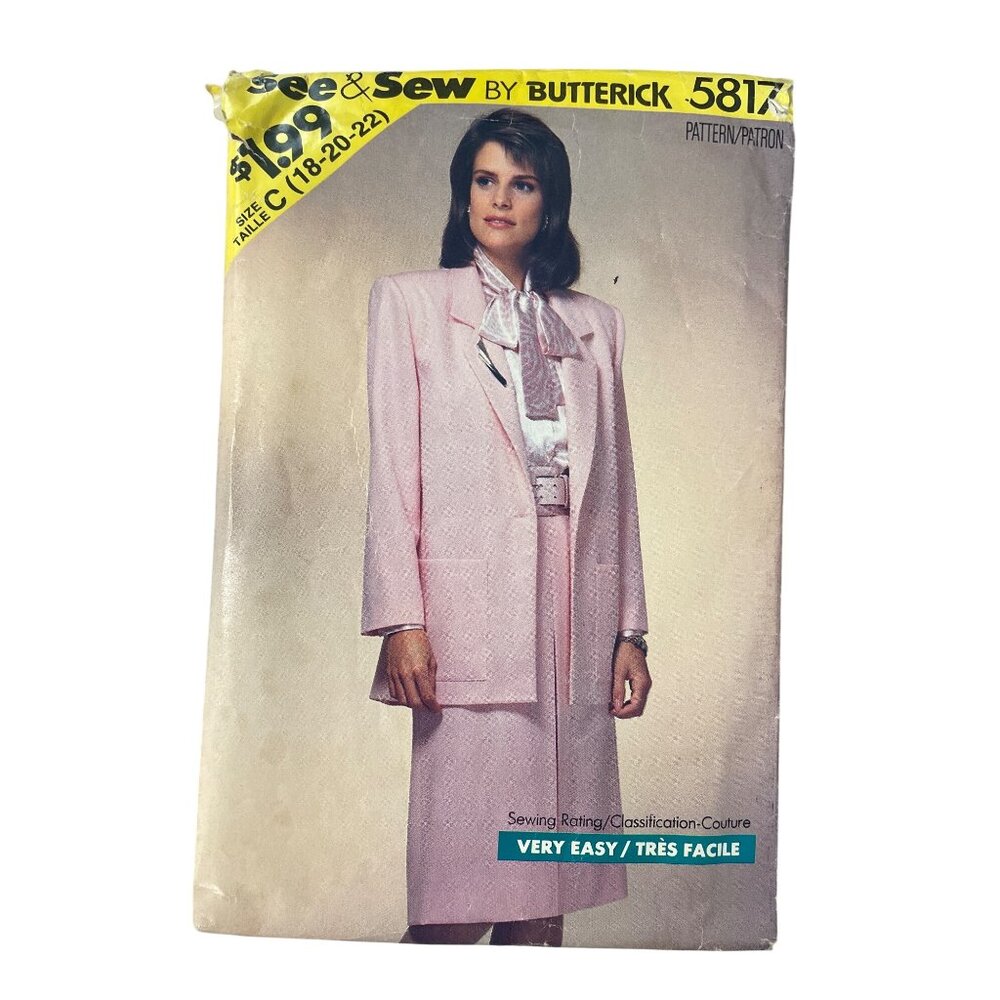 Butterick Sewing Pattern Size C 18 20 22 See & Sew 5817 Jacket & Skirt Set CUT